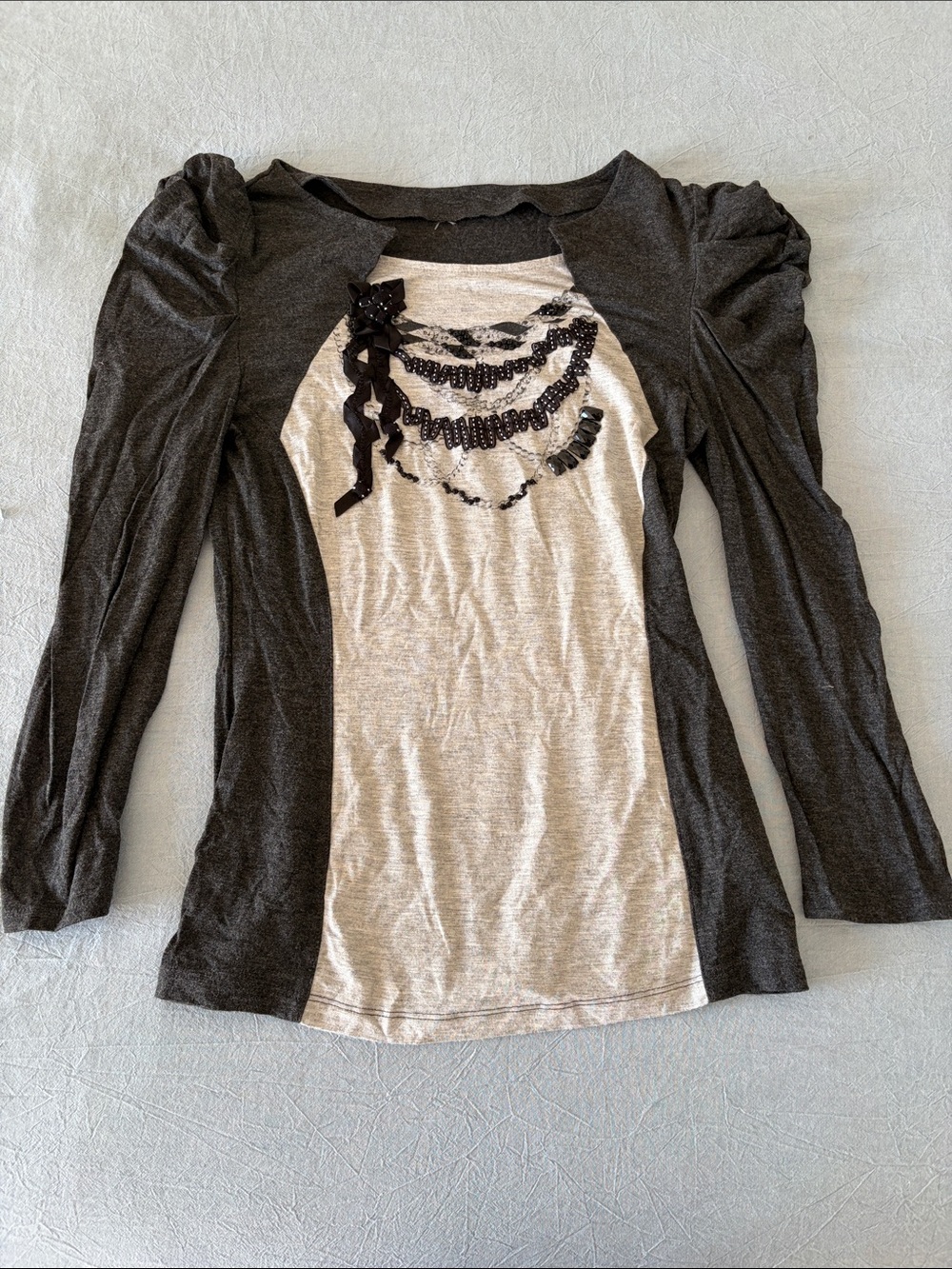 Karen Millen Charcoal & Grey Long Sleeve Tee with Sequin Detail